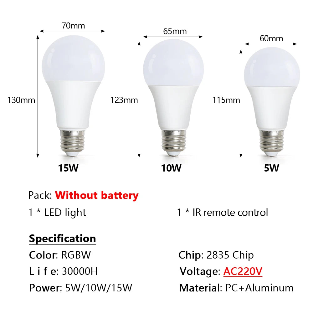 LED colored light bulb with remote