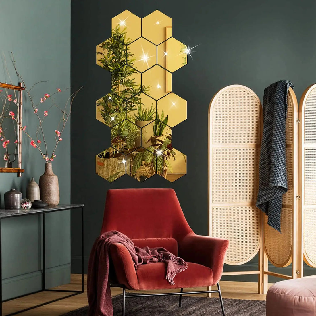 3D Hexagon Mirror Wall Sticker Rose Gold DIY